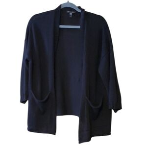 Eileen Fisher Organic Linen Cotton Blend Open Front Cardigan In Black Size S